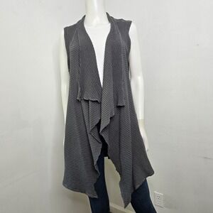 Focus Casual Life Waffle Knit Vest Open Cardigan Size XL Gray Pockets Lagenlook